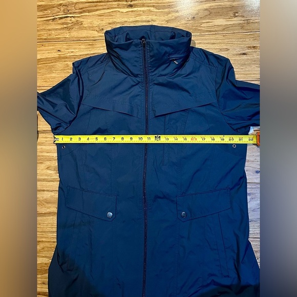 Cole Haan Navy Blue Hooded Multi Pocket Lightweight Trench Rain Coat Size L - Picture 10 of 11